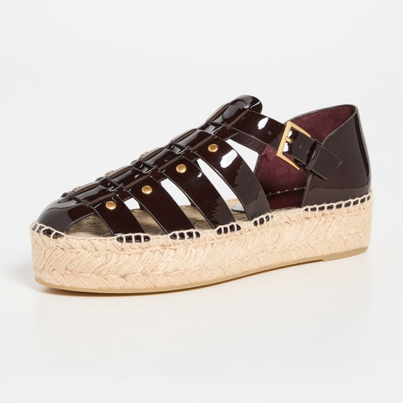 Gorgeous Tory Burch Fisherman Platform Espadrille Dark Cherry Red Patent Leather - Picture 1 of 9